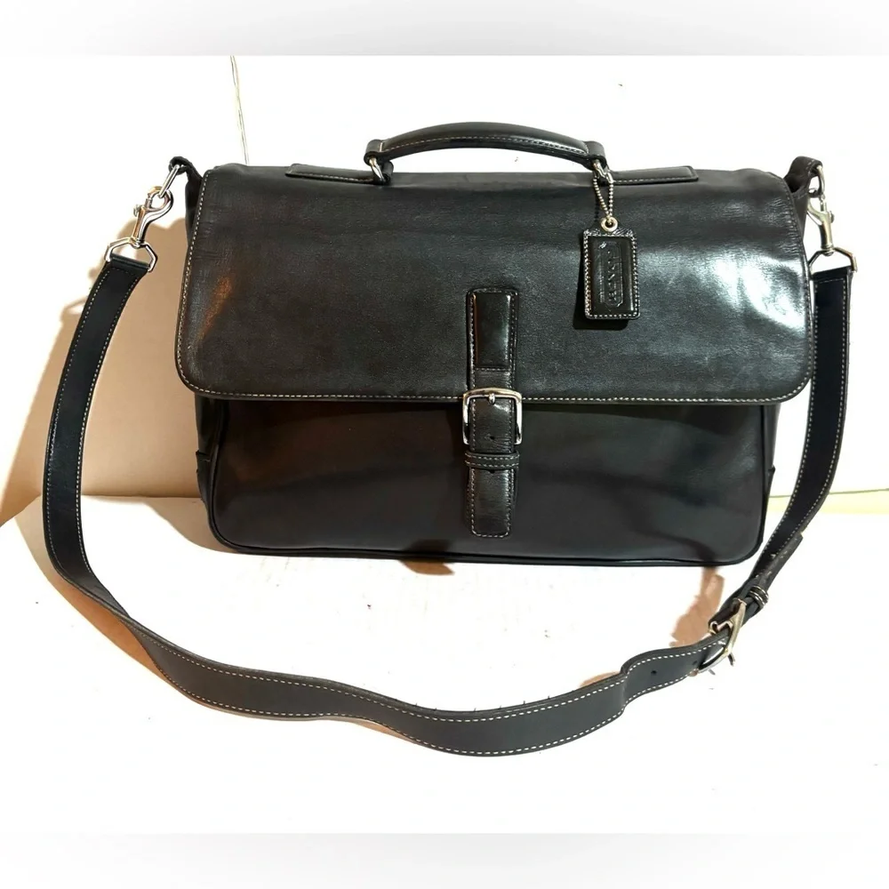 Coach vintage unisex Black Leather briefcase, Messenger Bag